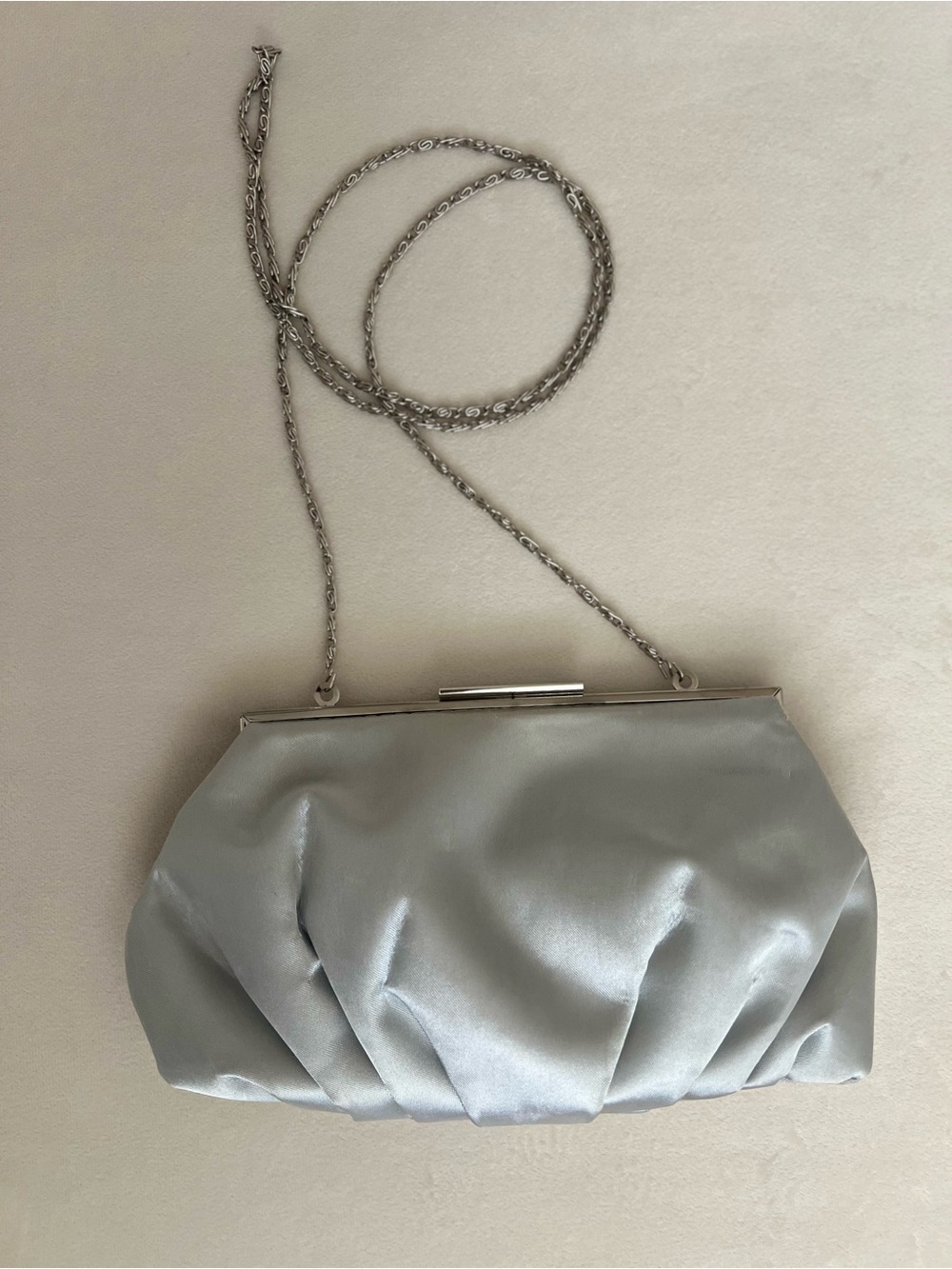 Lulu Townsend Silver Satin Clutch Bag with Chain Strap